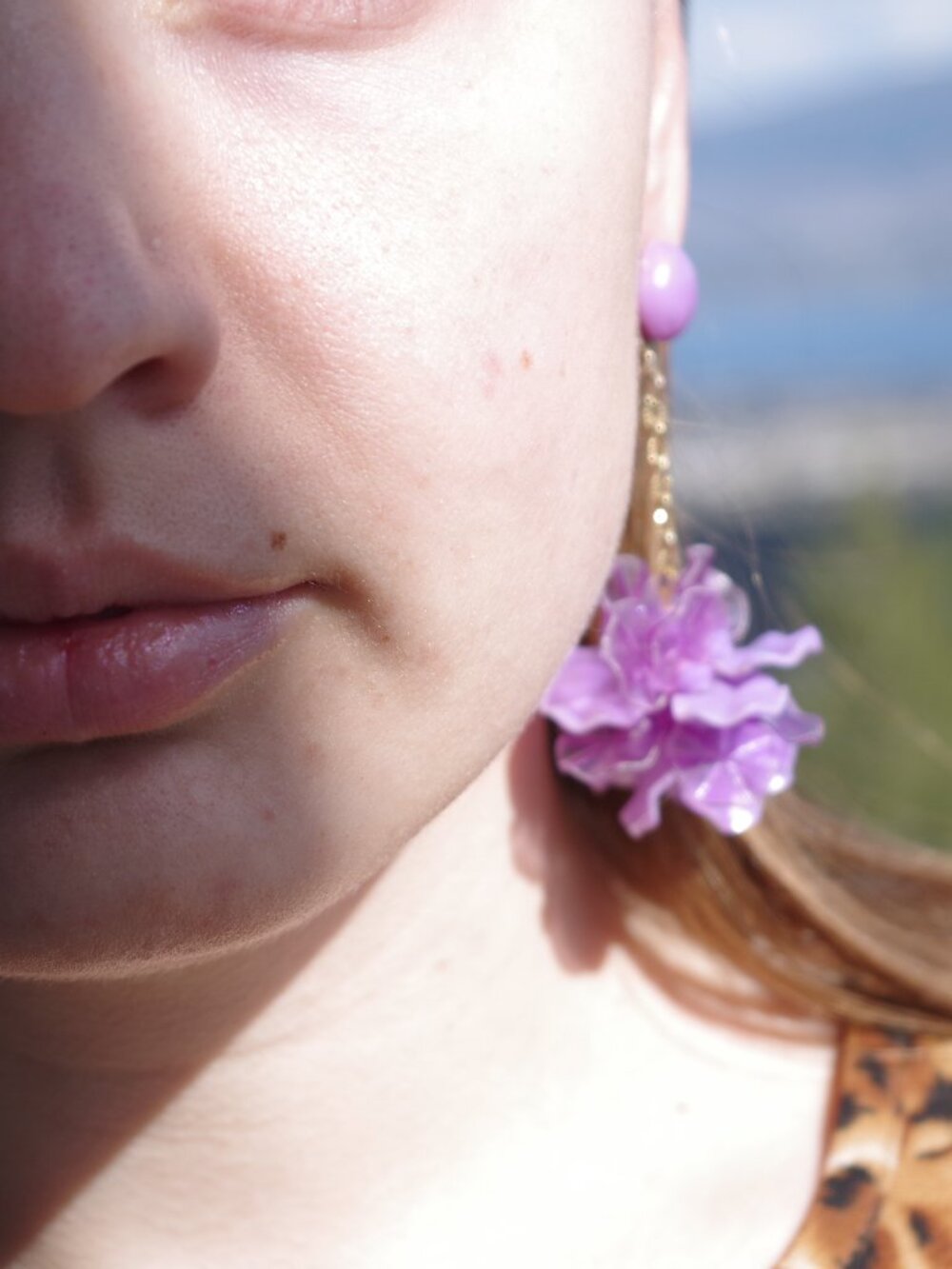 Ladies Purple Dangle Flower Earrings